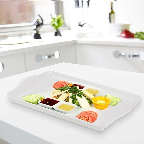 Miniatura 10 de i BKGOO Bandeja de melamina blanca juego de 2 platos rectangulares grandes para servir bandeja resistente para servir alimentos con asas tamaño 155