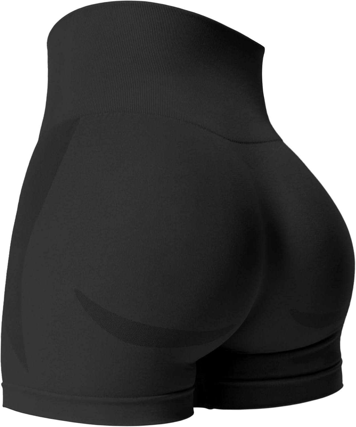 YEOREO Women’s High-Waisted Seamless Smile Contour Biker Shorts for Gym, Yoga, and Workouts – Black Size S