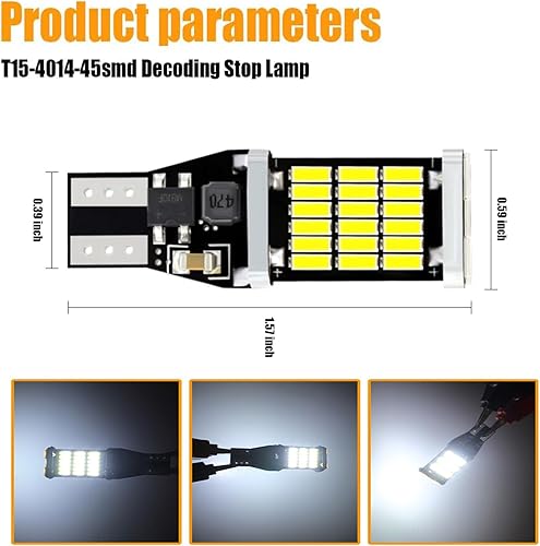 Miniatura 2 de CANBUS - 4 luces de freno T15 para automóvil, 4014-45SMD 6500K 360 grados de alto brillo, señal de giro de luz de marcha atrás, decodificada sin