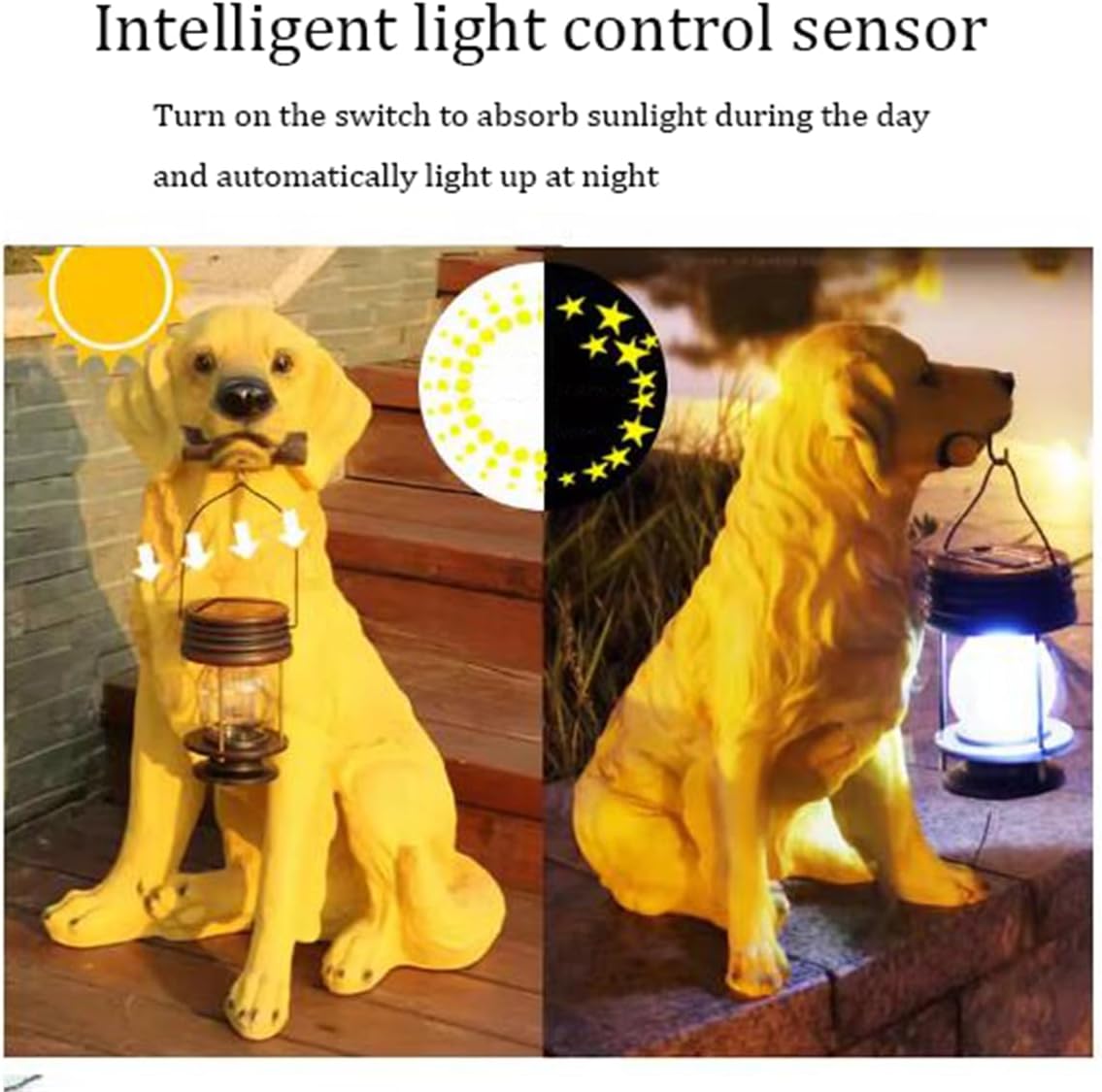 Solar Garden Outdoor Statues Dog, Resin Dog Figurine Decorations with Solar Lights,Solar Powered LED Lights Outdoor Puppy Figurine Statue,for Patio, Lawn, Yard