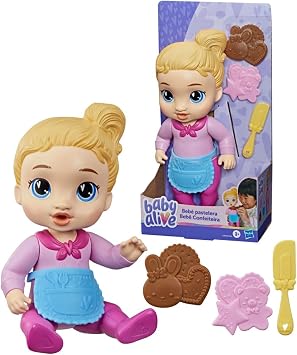 Baby Alive Baby Baker, Hayali Yiyecek Aksesuarlı Sarı Saçlı Oyuncak Bebek, 3 Yaş ve Üzeri Kız ve Erkek Çocuklar için 26,5 cm Boyunda Oyuncaklar