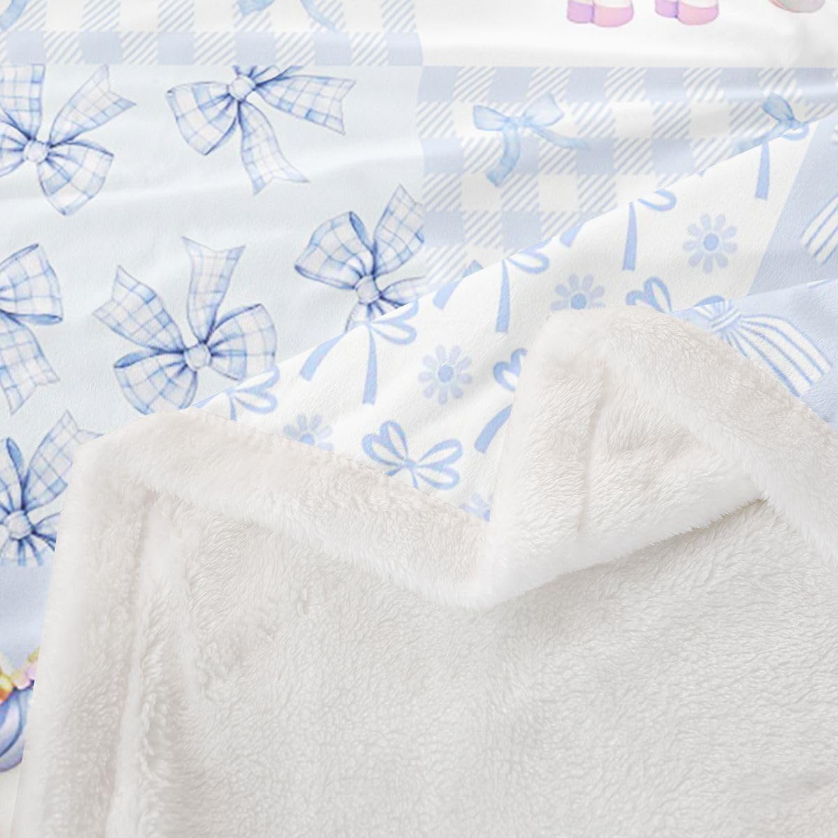 Feelyou Girls Bow Fleece Throw Blanket Blue Unicorn Sherpa Blanket for Kids Women Men Plush Fuzzy Dreamy Princess Twin 60"x80" Coquette Aesthetic for Bed Couch Chair Living Room Bedroom Decor image 2