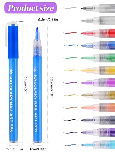 Miniatura 2 de Juego de bolígrafos 3D de 12 colores para arte de uñas, punta de uñas de Kalolary con graffiti, bolígrafo de punteado de dibujo, pintura y pincel