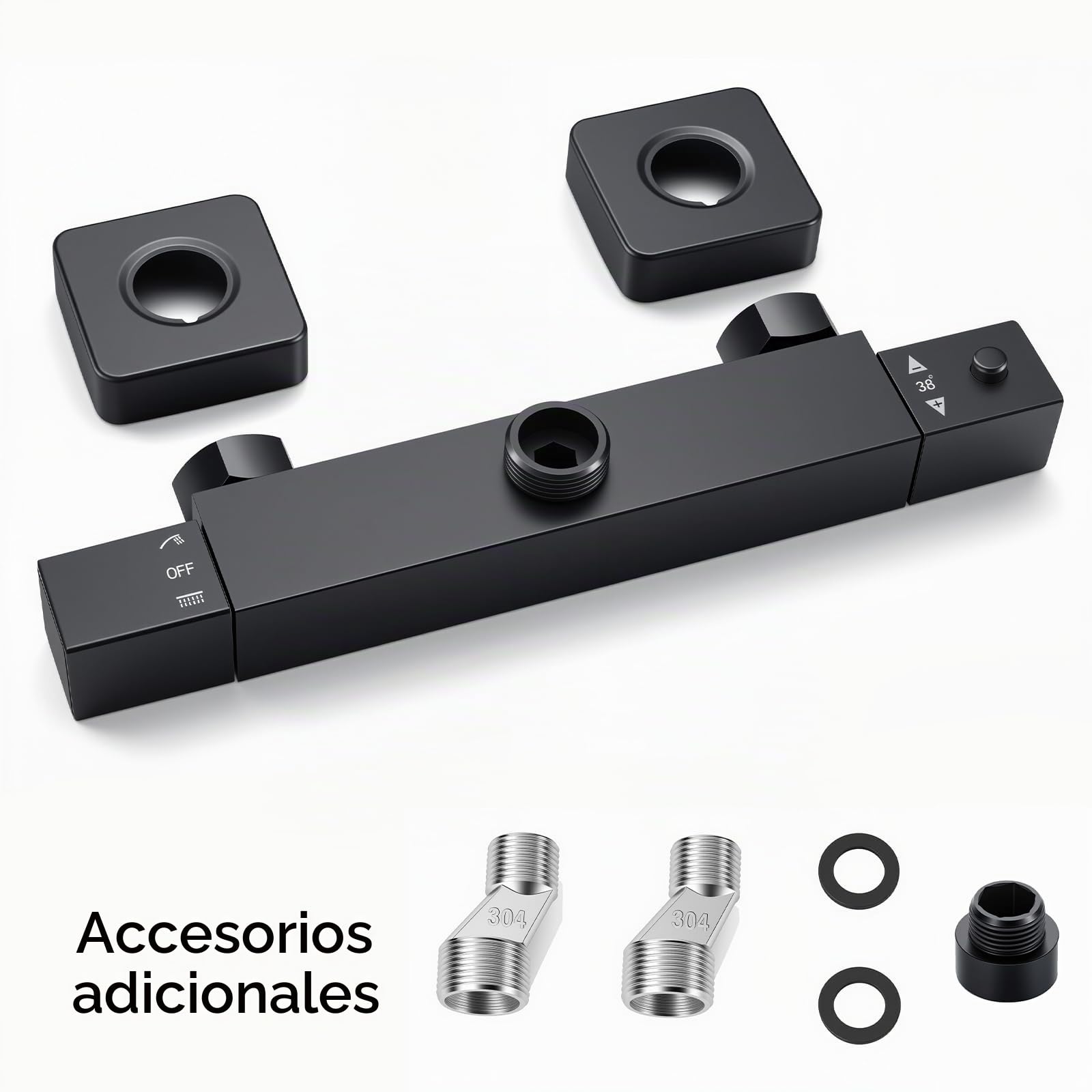 Ronvie Barra termostática de ducha - Válvula de latón montada en pared de dos salidas, cerradura de seguridad de 38 °C y superficie táctil fría con tapa G de 3/4" y conectores BSP de 1/2" G-inferior