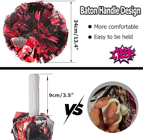 Miniatura 7 de Hooshing Paquete de 2 pompones metálicos con mango de plástico para animar el espíritu de equipo, bailar, deportes, niños y adultos