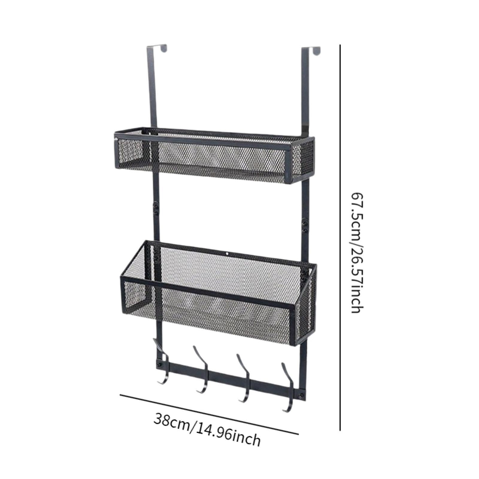 Organizador para Colgar sobre La Puerta con Ganchos, Cesta de Almacenamiento Colgante, Estante Colgante de Metal, Detrás de La Puerta, Material de Hie, Nivel Doble Negro, tal como se describe