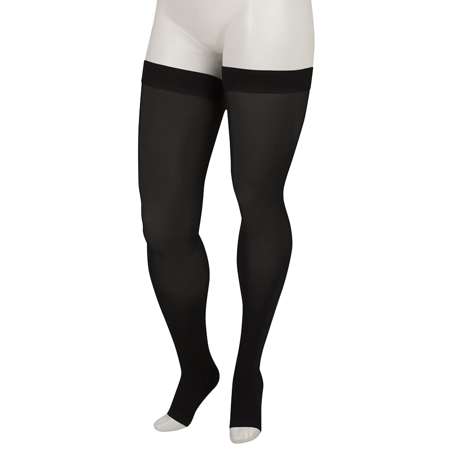 Juzo Basic 4411 Thigh-High, 20-30 mmHg, Open Toe Compression Stocking with Silicone Top Band - Men & Women, Regular, 3 (III), Black