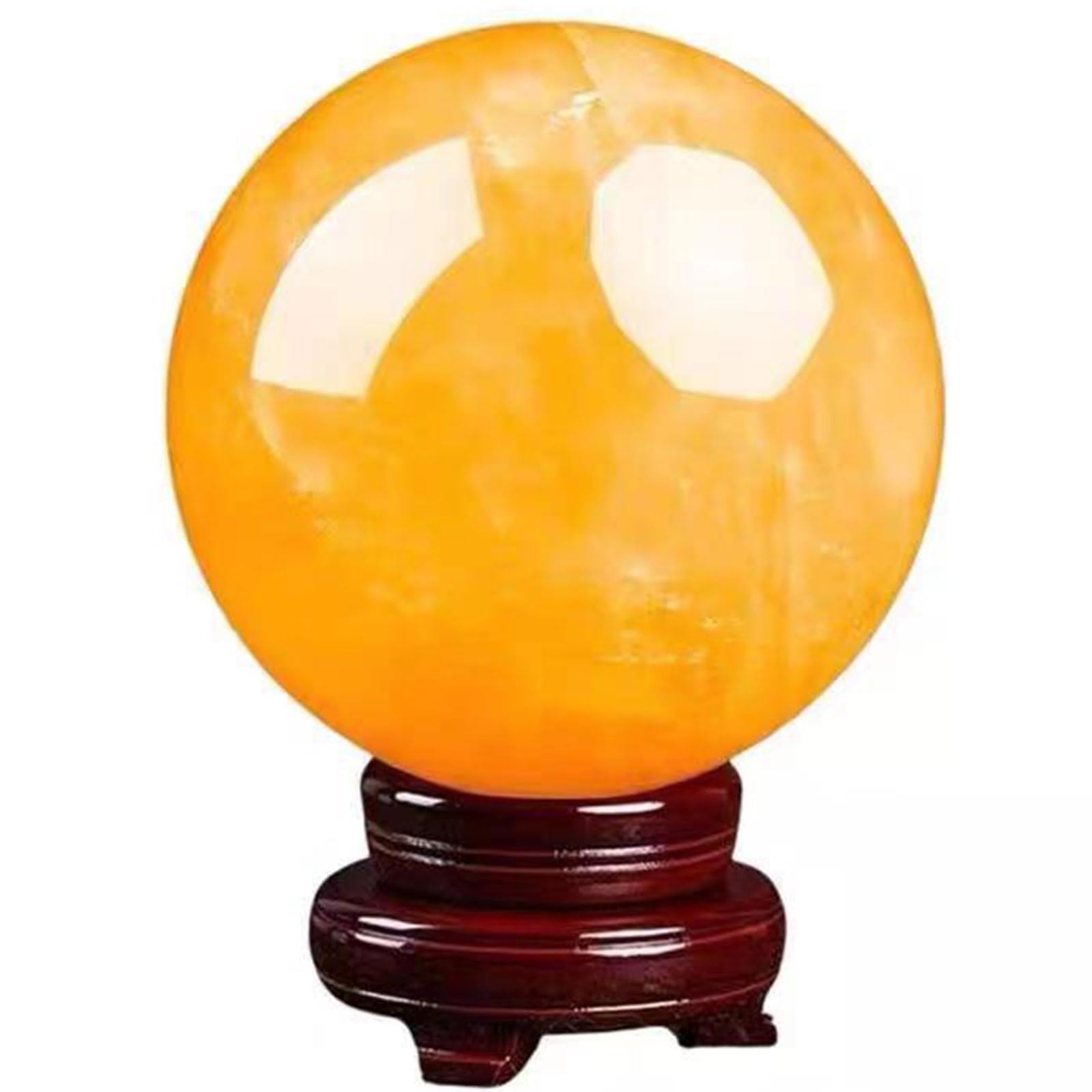 Crystals Ball Crystal Yellow Calcite Sphere Polished Gemstone Decorative with Wood Stand,3.9in(10cm)