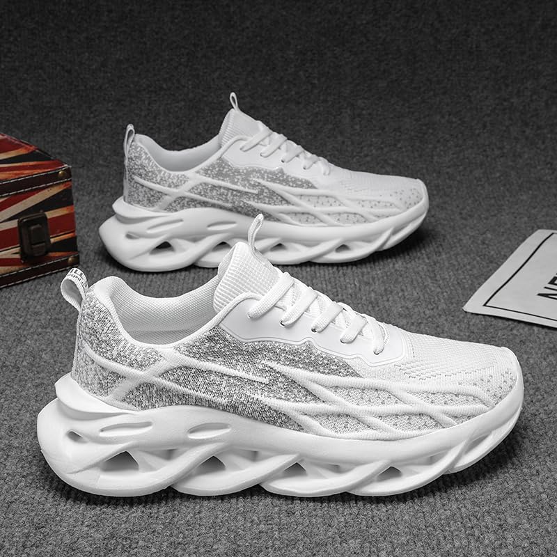 Image of DLWKIPV Mens Running Shoes Tennis Slip on Sneakers Walking Sports Gym Athletic Workout Non Slip Work Shoes Casual Lightweight Soft Fashion Trainers White Size 8.5