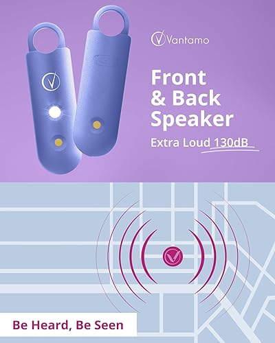 Miniatura 4 de Vantamo Alarma Personal para Autodefensa con Aviso de Batería Baja, Luz Estroboscópica y Alta Sonoridad de 130 dB con Doble Altavoz, Juego de