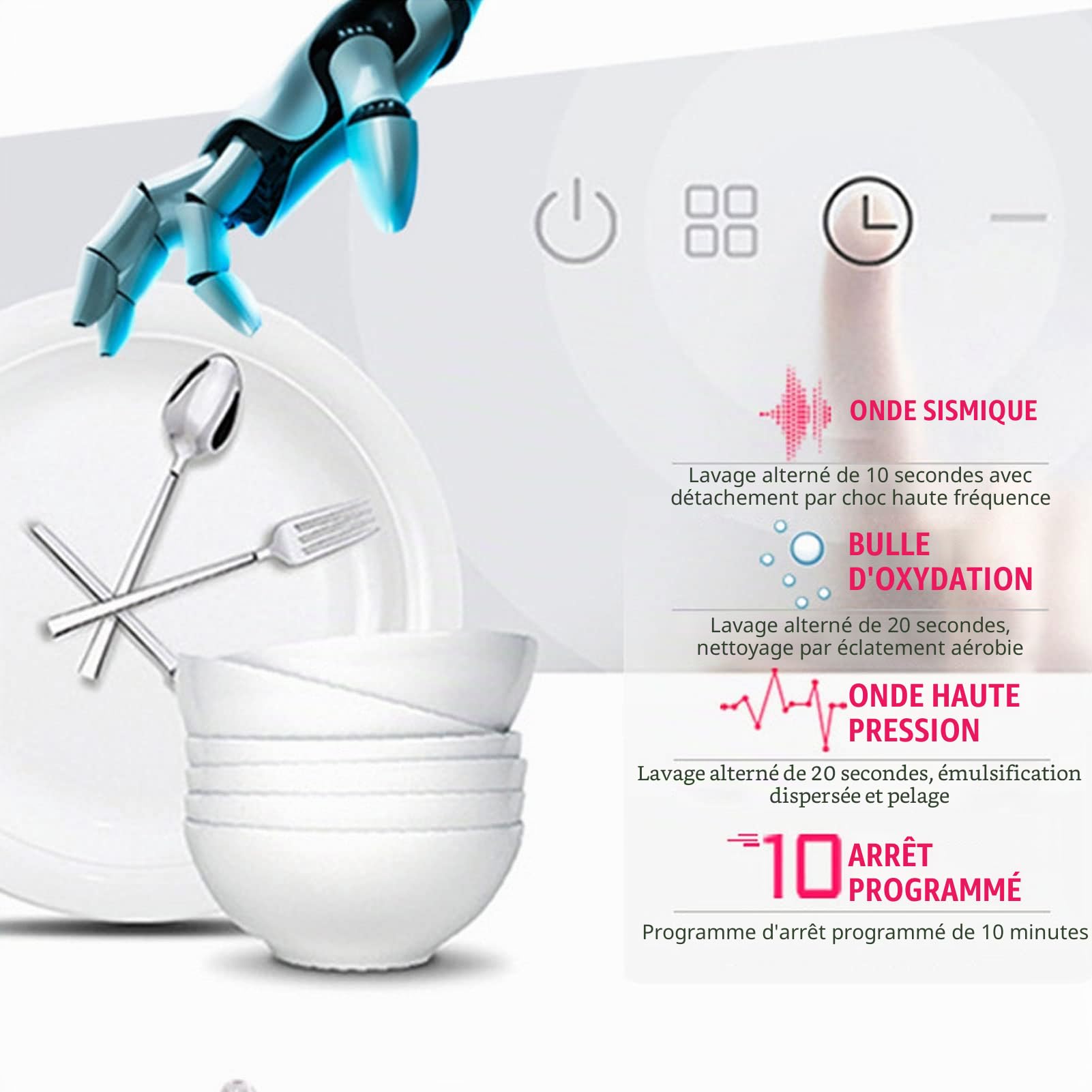Mini lave-vaisselle ultrasonique, nettoyant de Machine à laver de vaisselle de cuisine portative d’usb, Mini lave-vaisselle multifonctionnel du ménage 12W, Installation libre