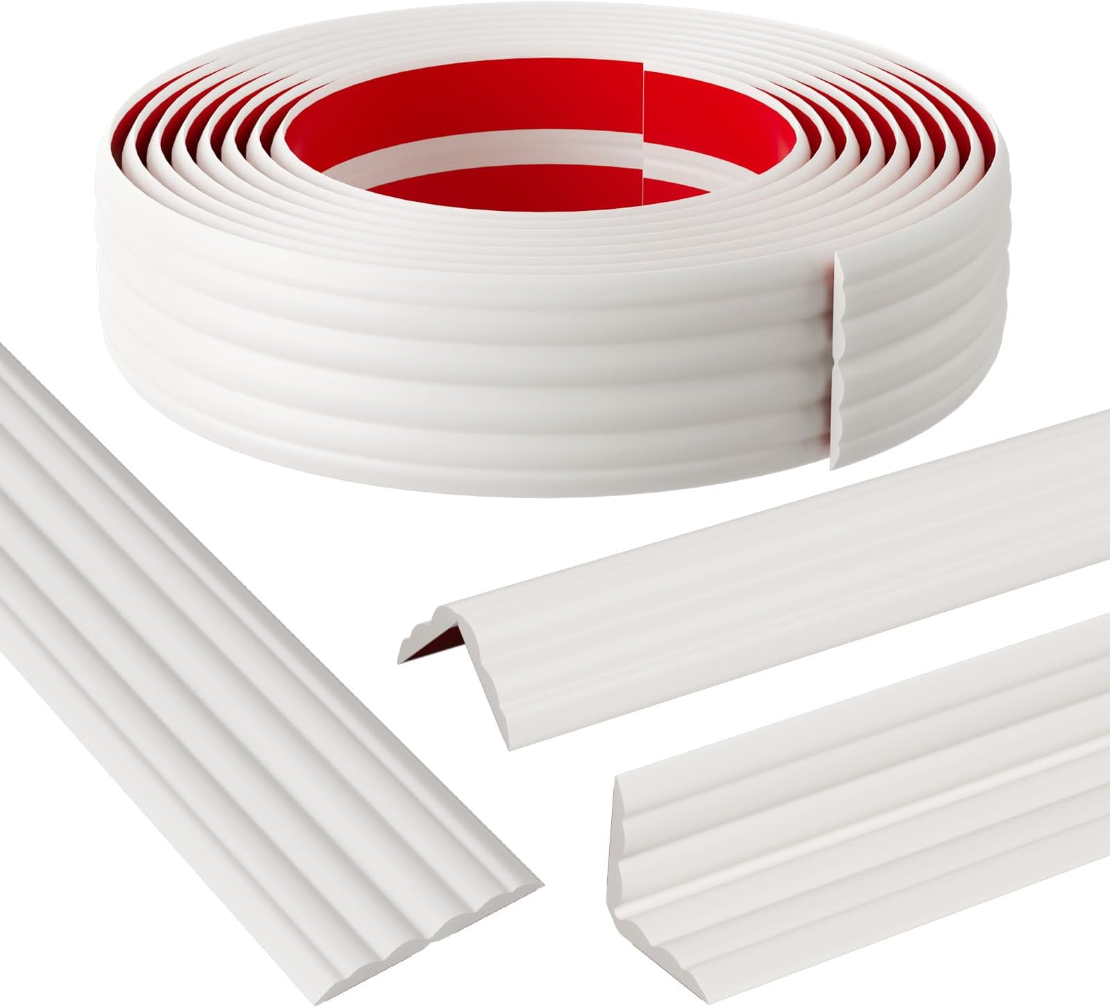 Peel and Stick Wall Corner Protector & Edge Guard, Self-Adhesive Flexible Trim Molding for Inside & Outside Corners, Wall, Countertop, 1.6" W x 20' L, White