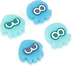 Joycon Thumb Grip Caps Compatible with Splatoon Nintendo Switch, Soft Silicone Joystick Cover for Nintendo Switch/OLED/Lite Controller, 4PCS - Squid & Octopus (Luminous-Cyan&Green)