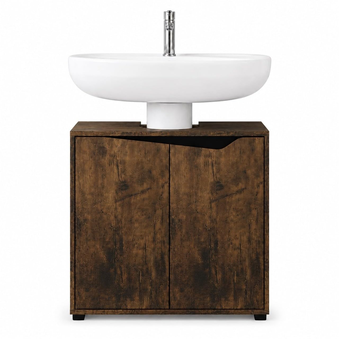 URBNLIVING 2 Door Under Sink Pedestal Bathroom Cabinet, Rustic Oak & Black