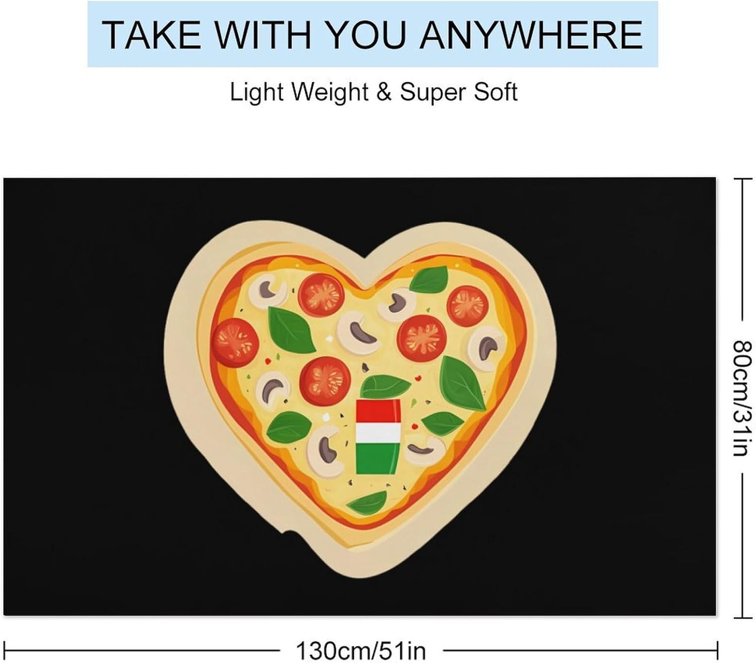 I Love Italian Pizza Oversized Beach Towel Soft Absorbent Pool Bath Swim Towels for Adults Travel Vacation Gifts 130x80cm