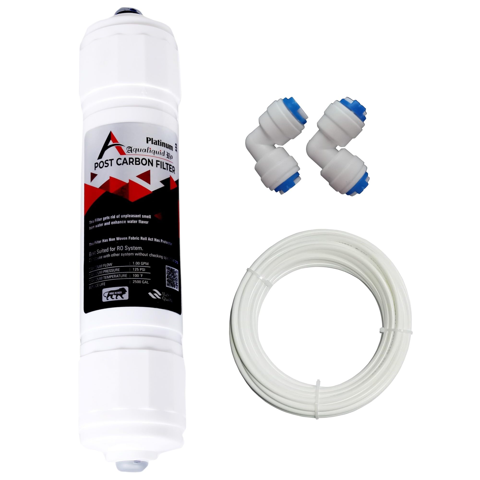 Platinum Post Carbon Filter with 1/4 inch 2 Metre Pipe and 2 Connectors, Set Compatible with RO Water Filters/Purifiers-image-17