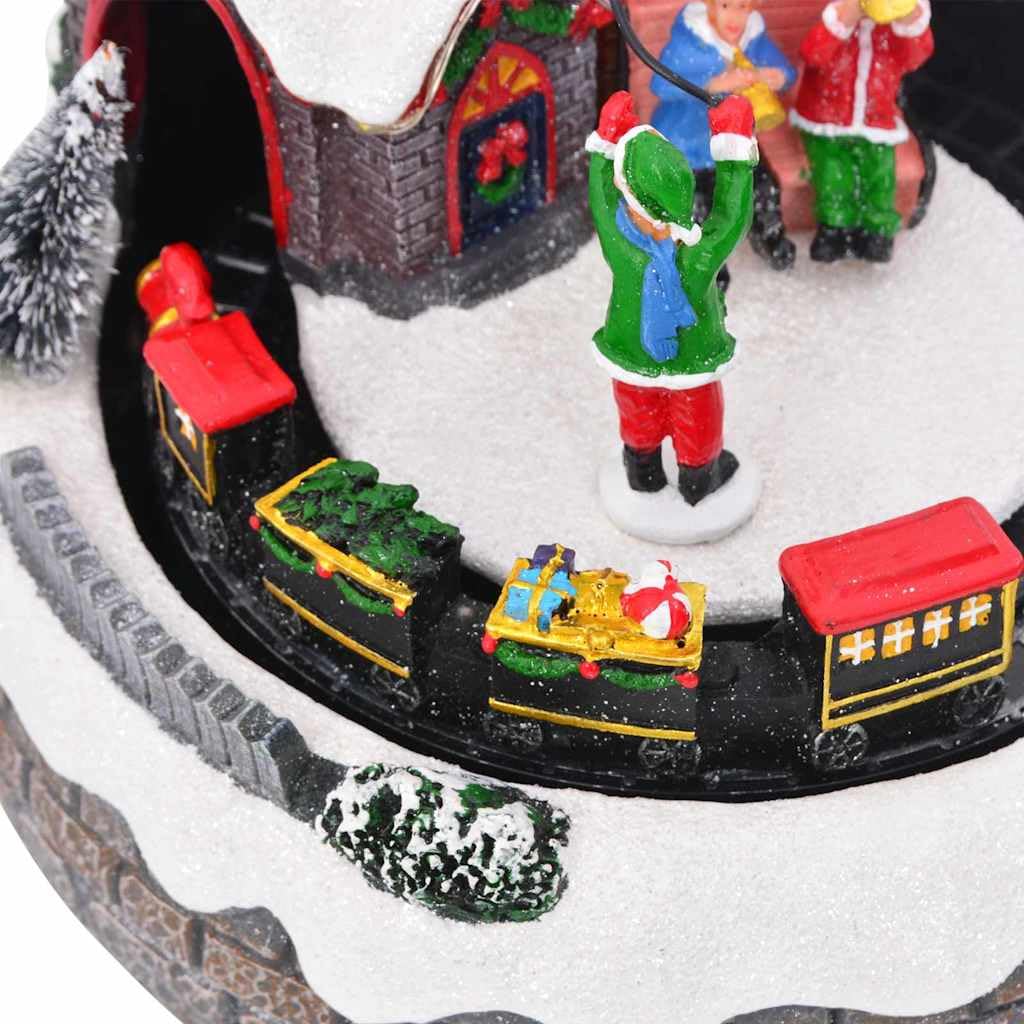 Weihnachtliche Tischdekoration aus Harz Mehrfarbig 16 x 16 x 19 cm mit dekorativer Lichterkette für Wohnzimmer Kamin Fensterbank Festliche Winter-Deko