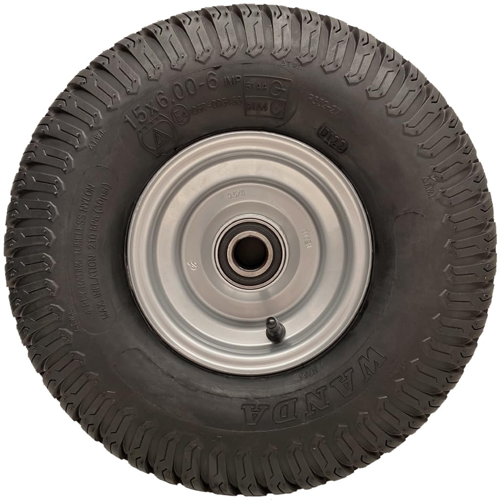 Roue pour tondeuse à gazon 15 x 6,00–6, moyeu de 65 mm, pneu P332 à 4 plis sur jante, roulements de 20 mm