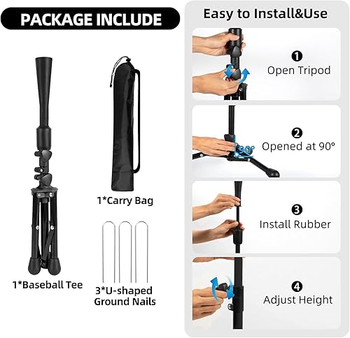 Miniatura 6 de 23.5 to 39.76 Inches Baseball Tee for Kids, Batting Tees for Baseball with Carry Bag, Portable Stable Tanner Tee, Baseball Training Equipment Aged