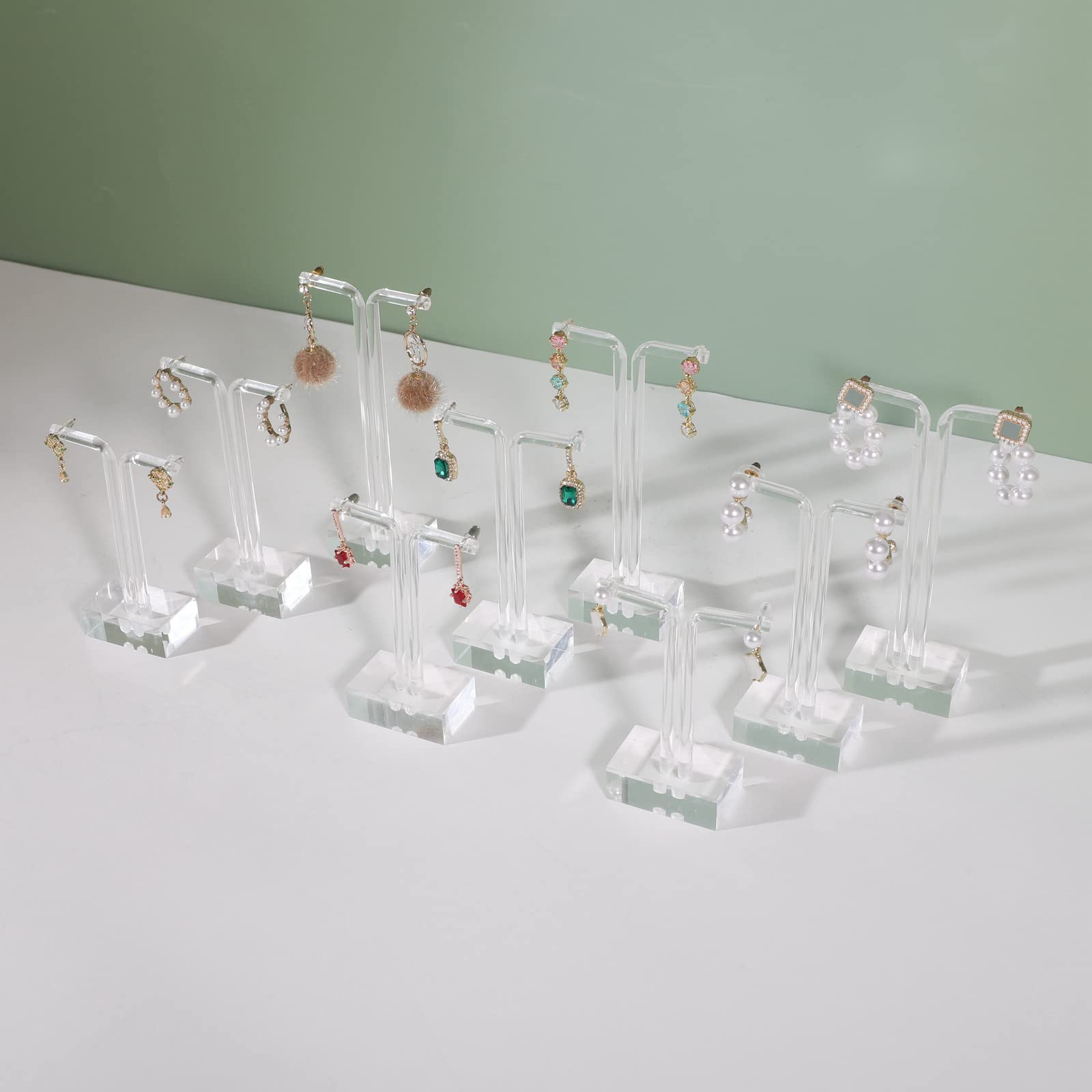 Gemeshou Women's Transparent 9Pcs Earring T Stand Jewelry Display For Show, Acrylic Earring Hanger For Small Clear Earring Holder For Selling, Jewelry Photography Props【9Pcs Earring Stand-T Shape】