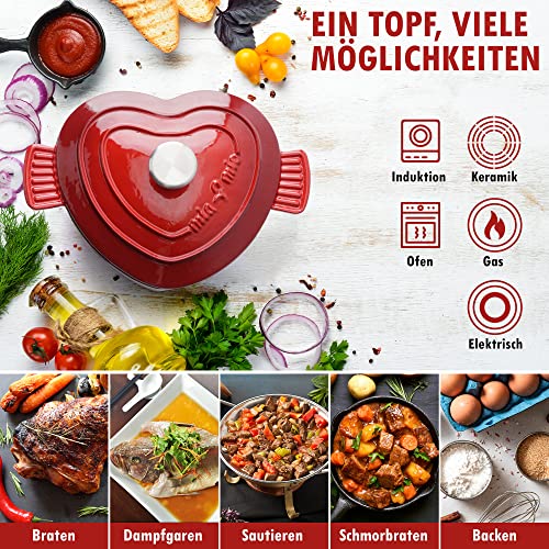 Emaille-Topf Miamio Gusseisen Topf in Herzform mit 3 Litern