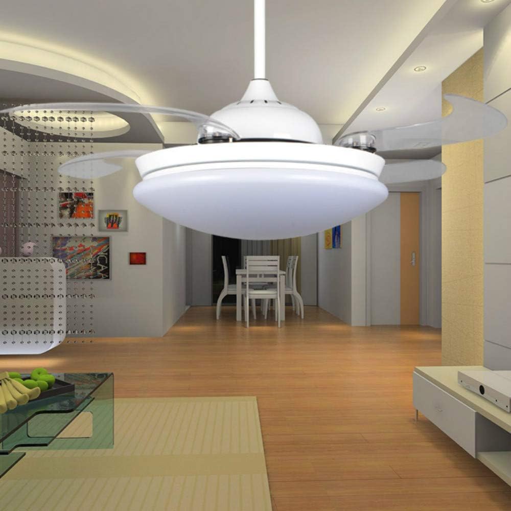 42" Retractable Ceiling Fans with LED Light Remote Control 4 Invisible Clear ABS Blades Livingroom Diningroom Fan Chandelier Indoor Ceiling Light Kits with Fans (White-04)
