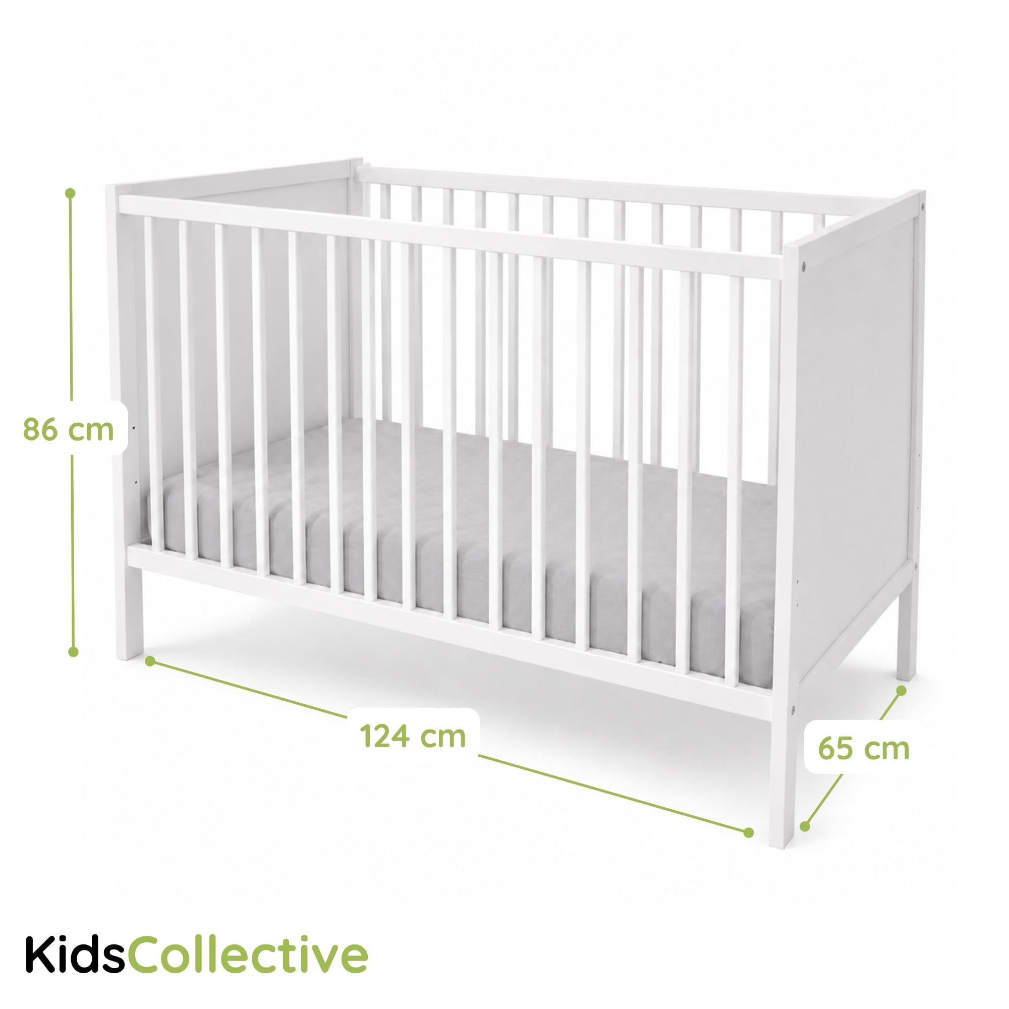 Kids Collective Babybett Kinderbett Beistellbett | Modulares Gitterbett Lattenrost 3-Fach höhenverstellbar & abnehmbare Sprossen | Baby Bett Holz Kinderzimmer | 120x60 cm | Weiß