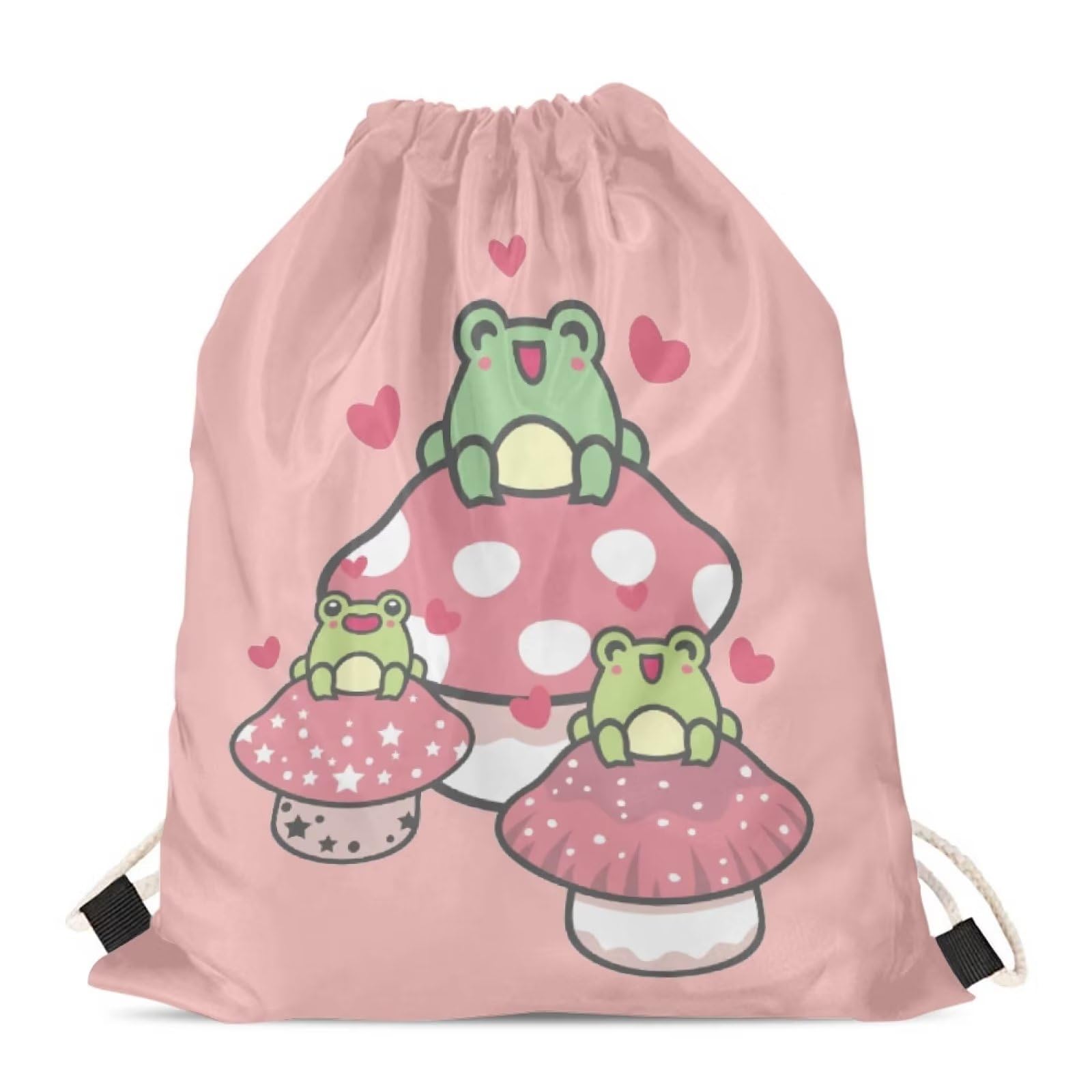 Showudesigns Mushroom Frog Drawstring Bag Kids Girls String Bag Gym Sackpack Drawstring Backpack for Beach Travel Cinch Sack Black Women Travel Accessories โ image 1