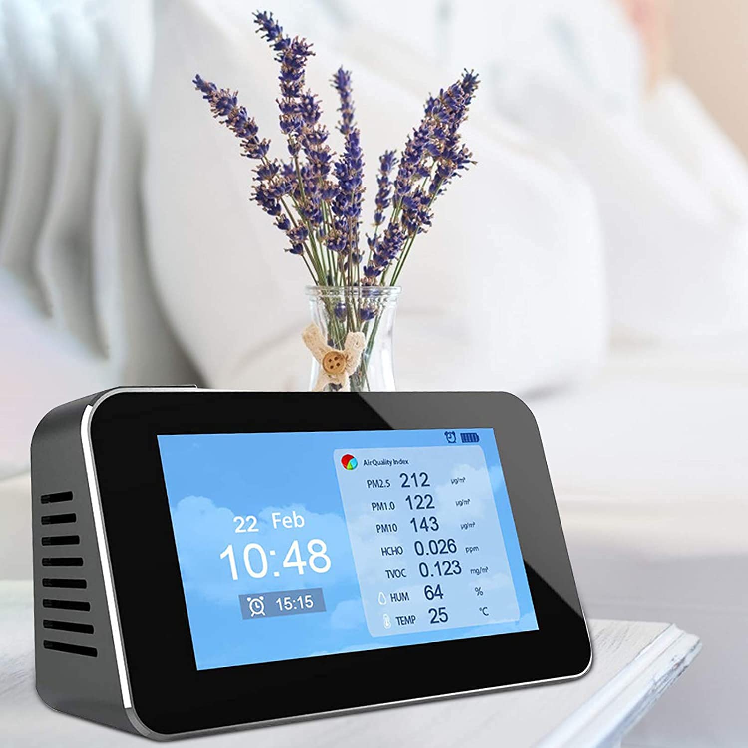 Monitor de Calidad del Aire Sensor Independiente 12 en 1 CO2/TVOC/PM2.5/PM10/HCHO/analizador de partículas de Polvo para Interior o Exterior