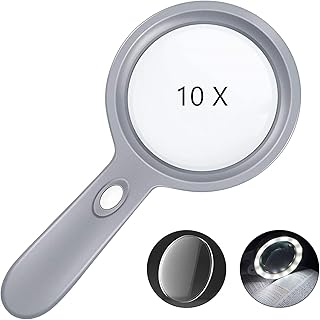 Magnifying Glass with Light-10X Hand held Large Reading Magnifying Glasses with 12 LED Illuminated Light for Seniors, Macular Degeneration, Inspection,Coins, Stamps (deepgary)