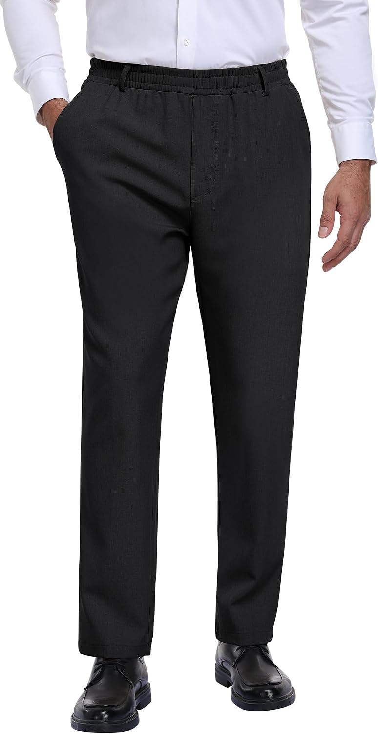Elastic Waist Pants for Men Zipper Fly Stretch Pull on Pants