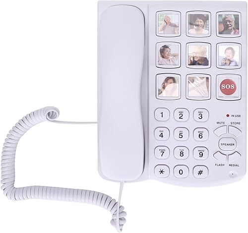 Teléfono con botón grande, imágenes reemplazables con cable, número prealmacenado, para personas mayores con poca memoria