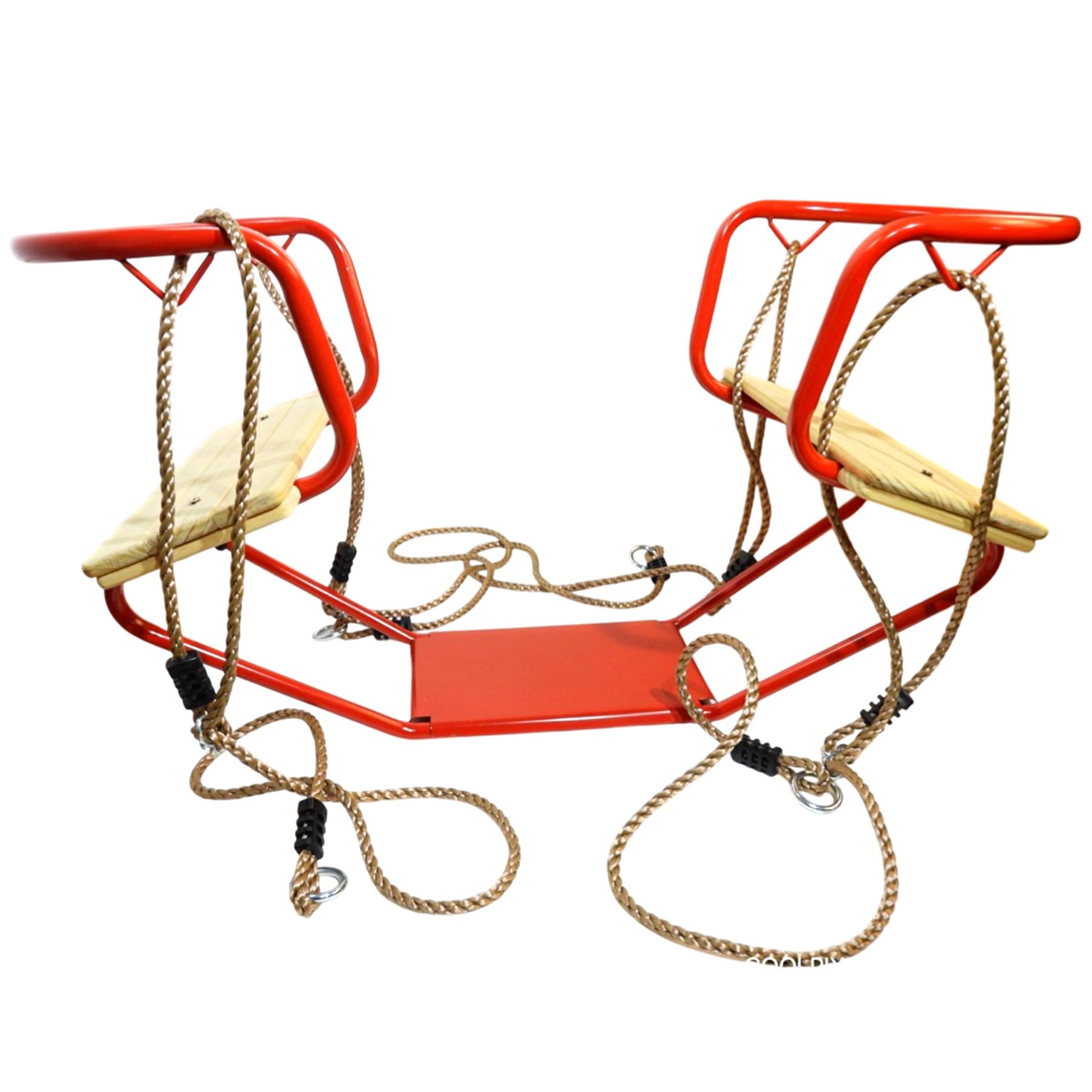 Doppelsitzschaukel Gondelschaukel für 2 Kinder – Pulverbeschichteter Metallrahmen & Kiefernholzsitze – Verstellbare PP-Seile – Outdoor Gartenschaukel Rot – 920 x 440 x 530 mm