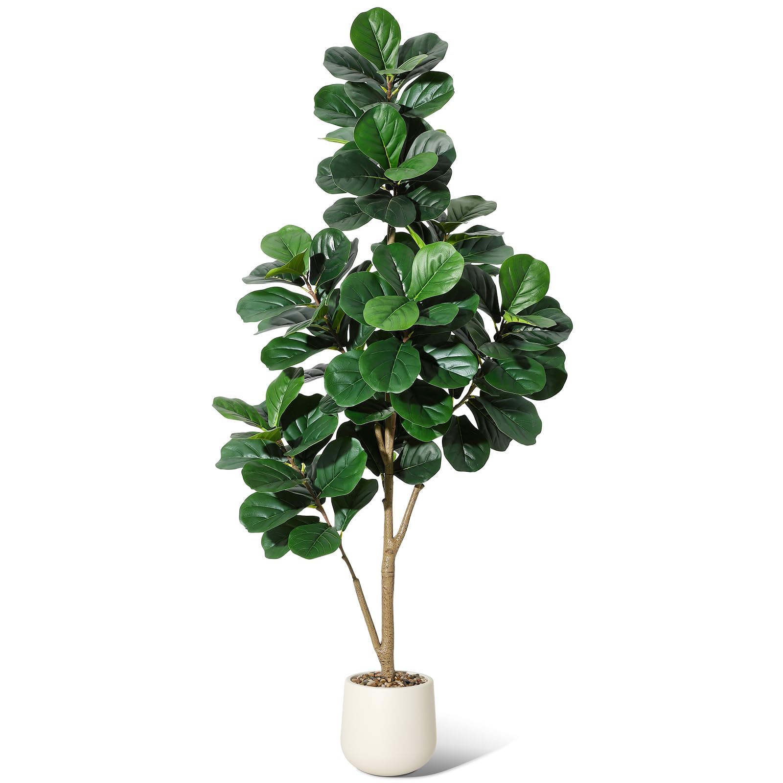 Garvee Kunstpflanze Fiddle Feigenbaum 150Cm Künstliche Pflanzen Groß Mit Schotter Und Moos,Plastikpflanzen Mit Weiß Topf Und Schotter, Für Home Decor Zimmerdeko Schlafzimmer Dekoration