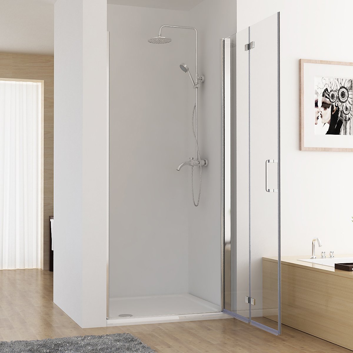 MIQU Nischentür 80 x 185 cm Duschabtrennung Faltbar Duschwand für Dusche Pendeltür Falttür Duschtür aus 6mm NANO ESG Glas Rahmenlos duschtrennwand ohne Duschwanne