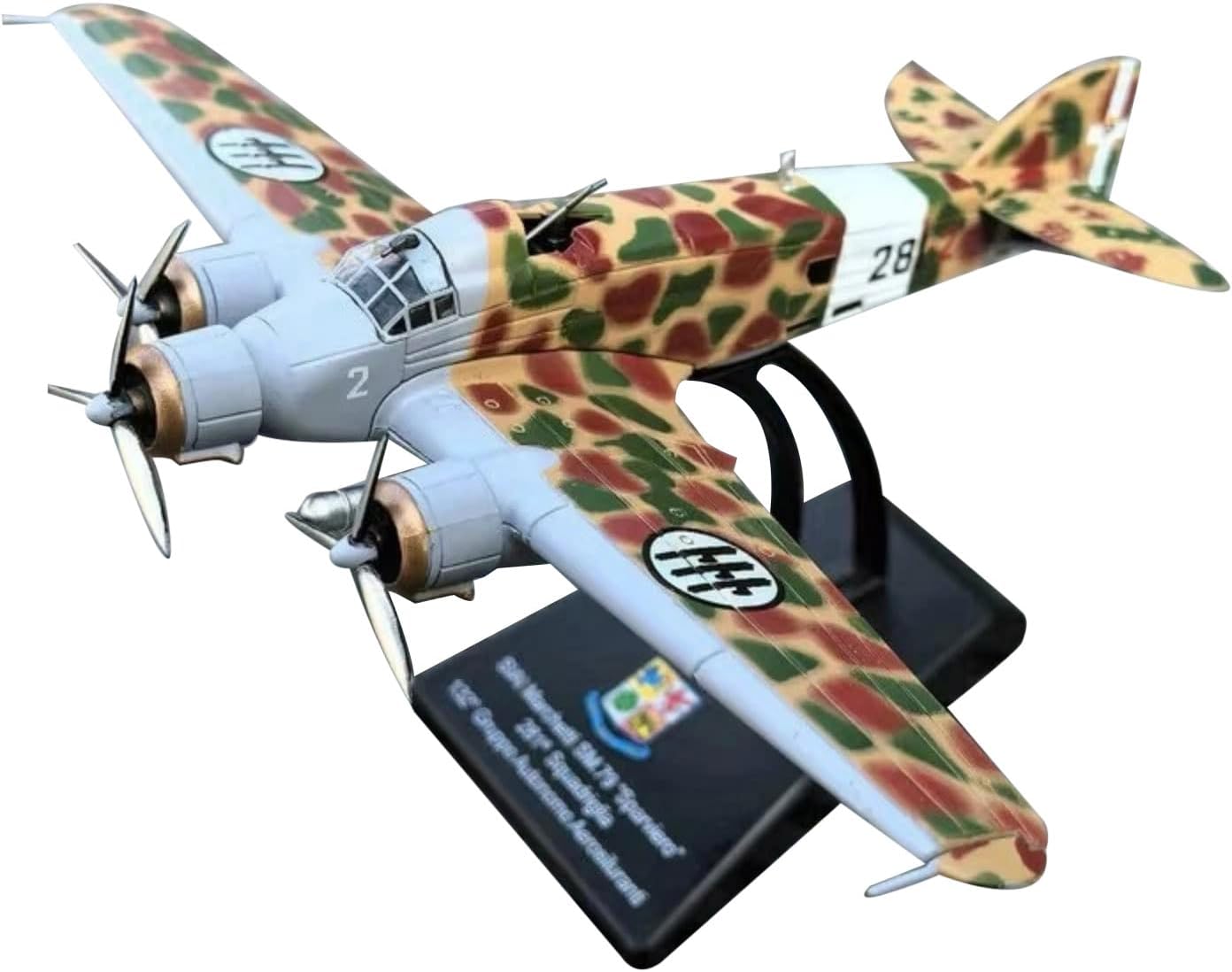 Alloy WWII Italy Savoia-Marchetti SM.79 Sparviero Bomber Model 1:144 Scale, Alloy Aircraft Toy for Collection Displaying