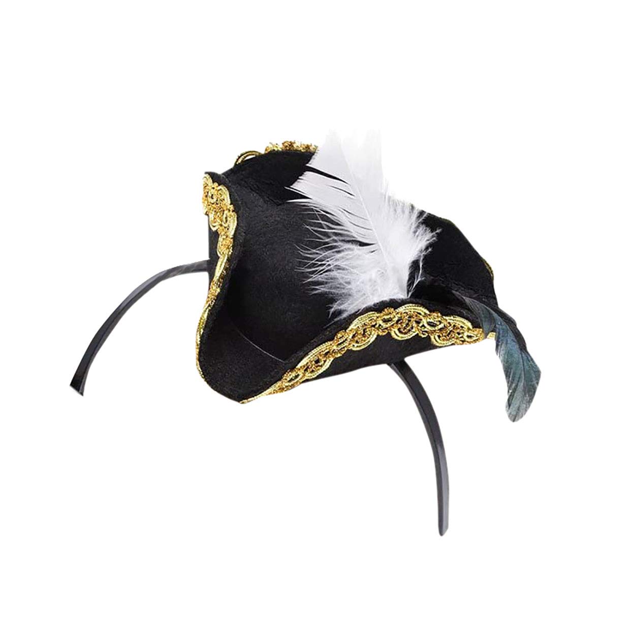 Black Mini Pirate Hat With Feather On Headband, 1 Pc. - Stylish Design, Perfect Accesory for Costume Parties, Cosplay, Halloween, & More Halloween