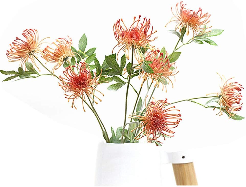 Mynse Artificial Protea Flowers Plastic Pincushion Flowers for Living Room Shop Decoration (5 Pieces) (Orange)