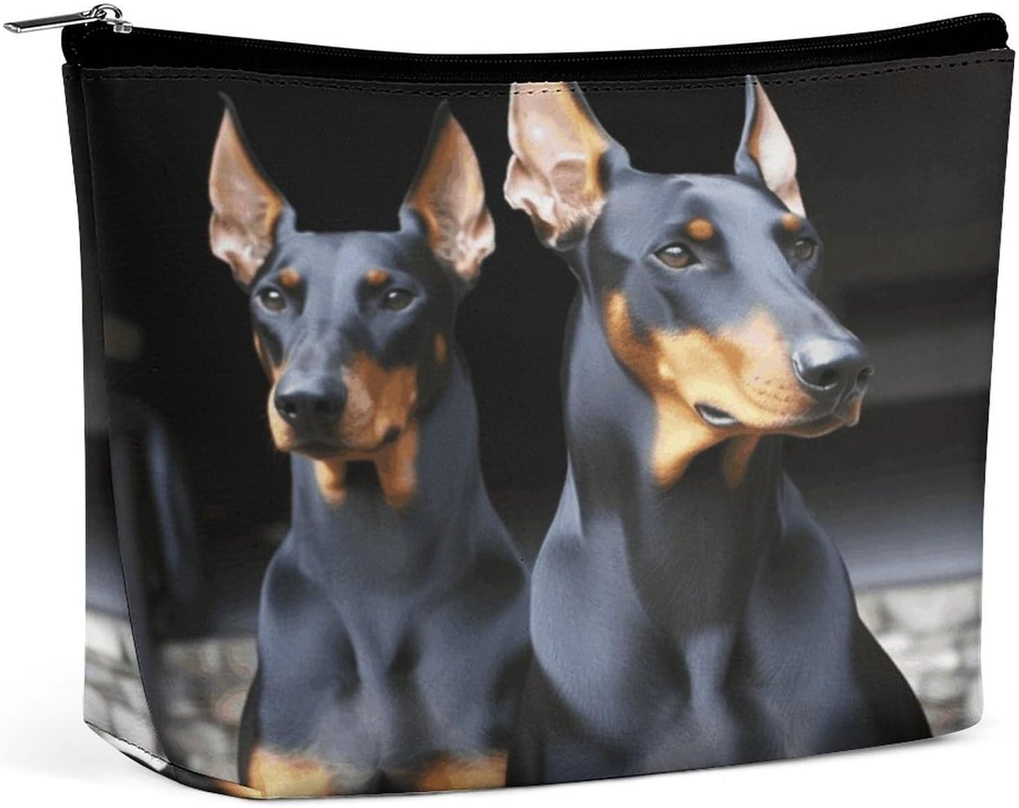 Large Capacity Pu Leather Cosmetic Bags for Women Travel Makeup Bag with Zipper Portable Waterproof Doberman Toiletry Bags Fashion Coin Purse Elegant Cosmetic Pouch