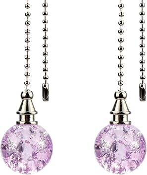 2Pcs Ice Cracked Ball Ceiling Fan Pull Chains Light Fan Pulls Decorative Beaded Chain Extender, Purple