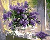 LB DIY Oil Painting , Paint By Number Kits For Kids & Adults -Purple Flower With Green Leaves ,Great Mother’s Day Gift 16''X20''.