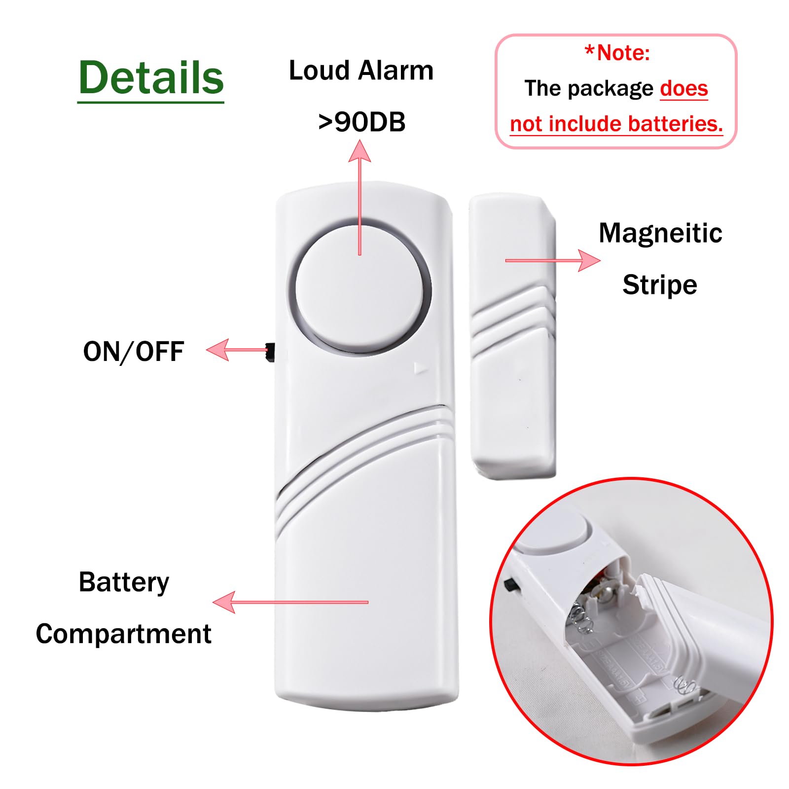 4 alarmas de puerta y ventana, sensor magnético de alerta antirrobo para el hogar, alarmas de puerta ruidosas para la seguridad de los niños, alarma antirrobo para el hogar, seguridad de la oficina