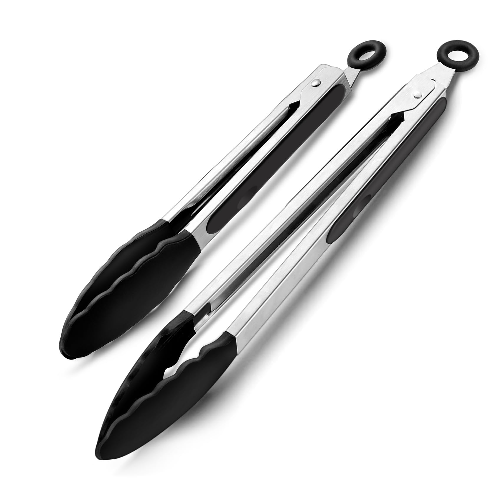Onader 2Pcs Kitchen Tongs, Non-Stick Silicone Food Tongs, 9/12 Inch, Black