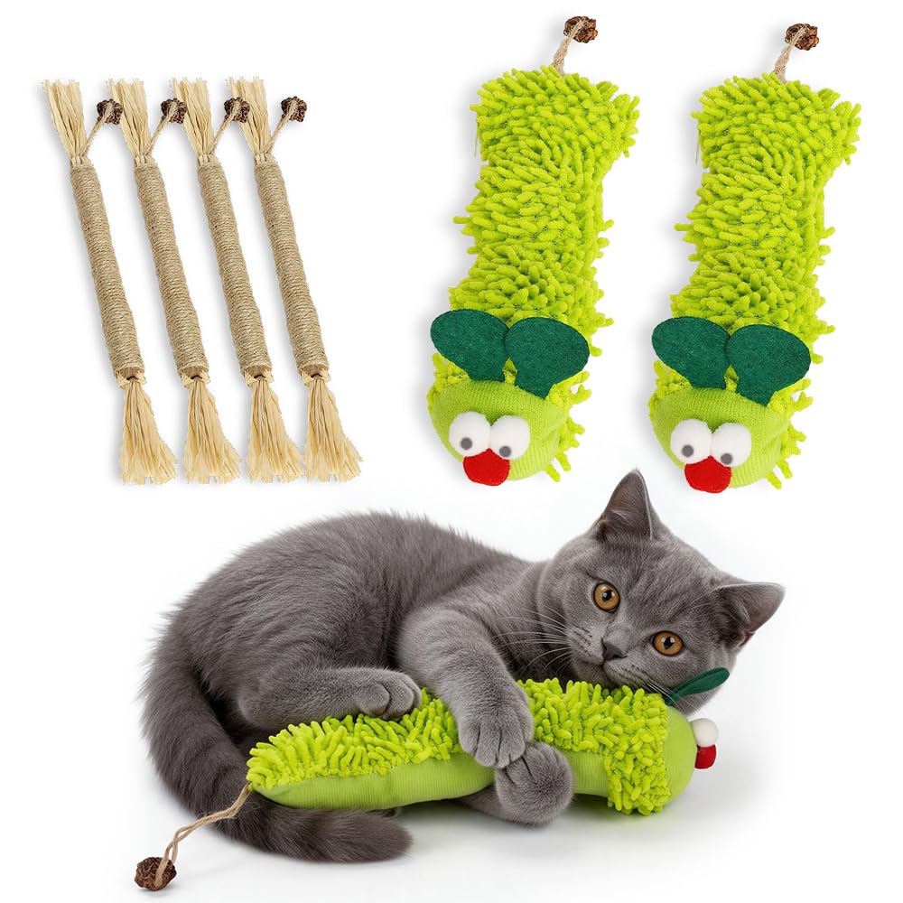 WLMTRLJ Cat Toys Catnip Toys 6pack for Cats Interactive Cat Nip Toys for Indoor Kitten Adult Teeth Cleaning Soft Plush Toy Silvervine Sticks Bite-Resistant Caterpillar Design