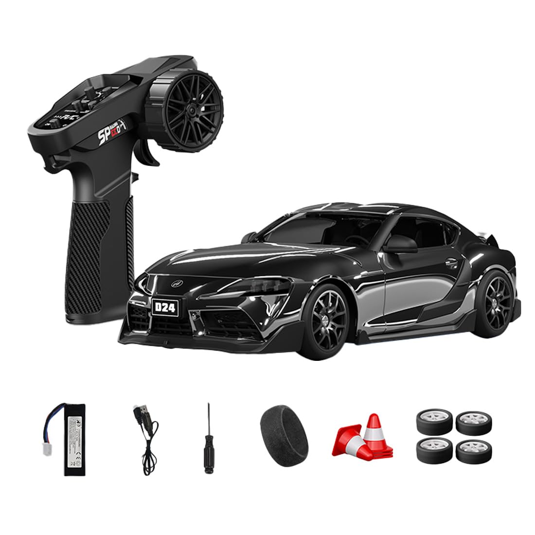 NULA 1:24 RC Drift Car, D24 RTR Full Proportional 4WD High Speed Remote Control Car with Gyro, Dual Drift Racing Tires, LED Light Effects for Adults- (Q6 Chrome Plated / D24-01)