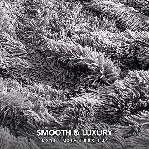 Pawque Luxury Faux Fur Throw Blanket Super Soft Oversized Throw Blankets, 90X90 Inches, Decorative Blankets For Sofa Couch Bed Chair Photo Props, Breathable & Washable, Grey #TOP2