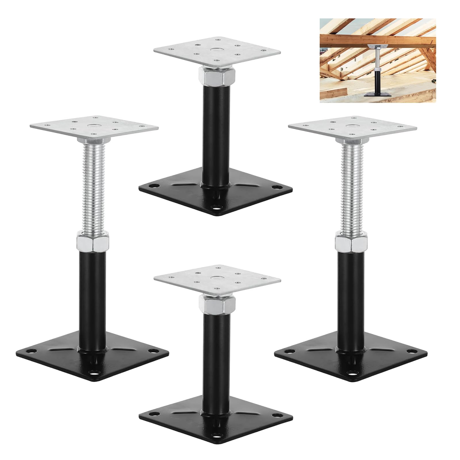 Lot de 4 supports de poteau - 100 x 100 mm - Hauteur réglable : 130 à 200 mm - Support de poteau réglable - Galvanisé à visser - Pied de support - Pied de support - Pied de sol en béton