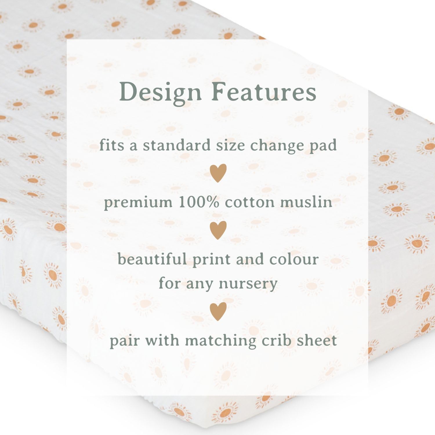 lulujo Baby Changing Pad Cover 100% Cotton Muslin Fitted Standard Size, 32 x 16 Inches, Suns