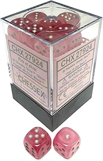 DND Dice Set-Chessex D&D Dice-12mm Ghostly Glow Pink and Silver Polyhedral Dice Set-Dungeons and Dragons Dice Includes 36 Dice â€“ D6 (CHX27924)