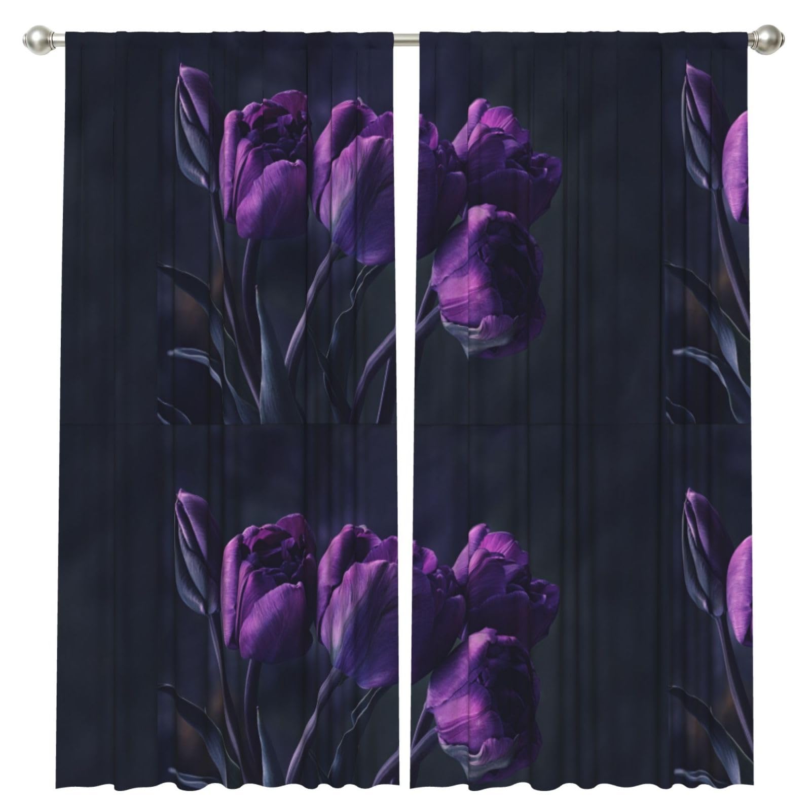 InOmak Purple Flowers Background, 2 Panels Window Curtains 52 x 84 Inch Blackout Curtains for Living Room Bedroom
